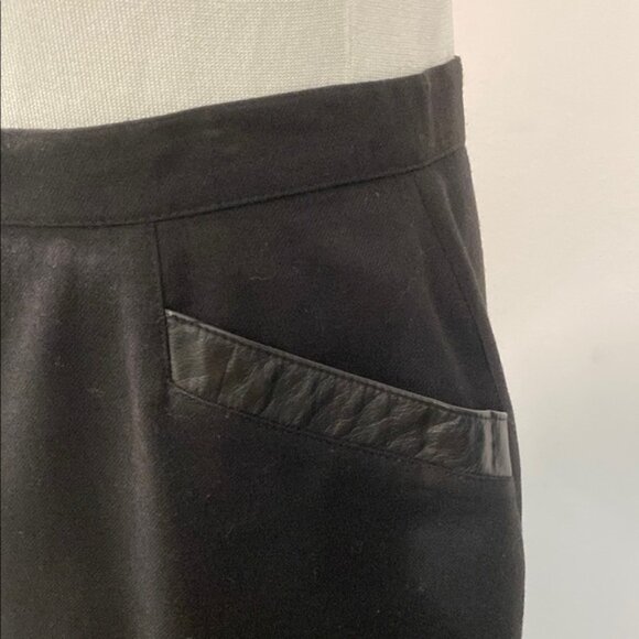 Vintage Black Wool Pencil Skirt with leather trim Size XL by Garey Petites - Picture 4 of 12